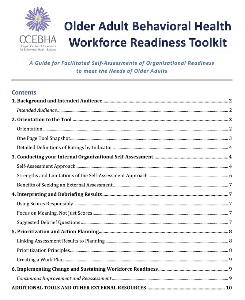 OCEBHA Older Adult Behavioral Health Workforce Readiness Assessment Toolkit
