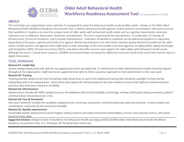 OCEBHA Older Adult Behavioral Health Workforce Readiness Assessment Tool
